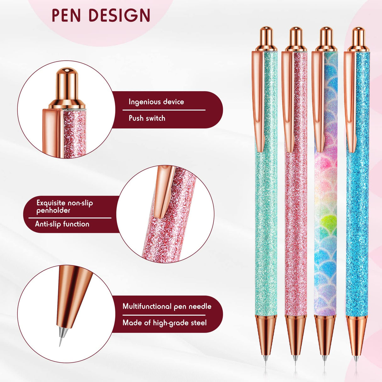 Epakh Writing Instrument Stainless Steel Weeding Pen, 4 Piece, Retractable, Air Release, Bubble Removal, DIY Craft Project, Bright Color Epakh