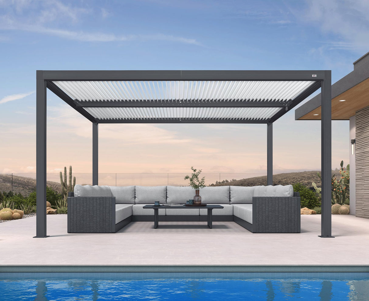 PURPLE LEAF Louvered Pergola 12' x 14' Outdoor Aluminum Pergola with Hidden Drainage System and White Adjustable Sun Shade Roof Patio Hardtop Large Pergolas for Patio Dining Backyard Deck PURPLE LEAF