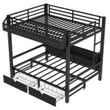 Full over Full Bunk Bed with Storage Drawers and Shelves, Metal Bunk Beds with USB Ports and LED Lights, Lower Bed that can be converted into a sofa for Bed Room,Guest Room,Dormitory.(Black) Harper & Bright Designs