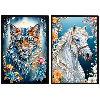 DCIDBEI 2 Pack DIY Diamond Painting Notebook Tiger Horse A5 Blank Diamond Painting Diary Sketchbook Book Rhinestone Craft Diamond Art Notebook Students 50 Sheets Diamond Journal Kits