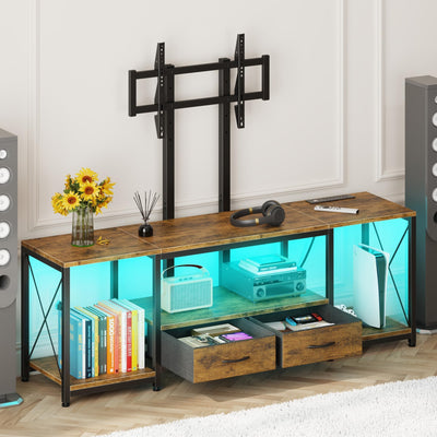 GYIIYUO LED TV Stand with Mount and Power Outlet & Fabric Drawers for 32-85 Inches TV - Entertainment Center and Corner Tv Stand for Living Room, Bedroom- 47" Rustic Brown (Max VESA 400mm × 600mm
