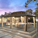 YOLENY 12'x20' Hardtop Gazebo, Outdoor Polycarbonate Double Roof Canopy, Aluminum Frame Permanent Pavilion with Curtains and Netting, Sunshade for Garden, Patio, Lawns YOLENY