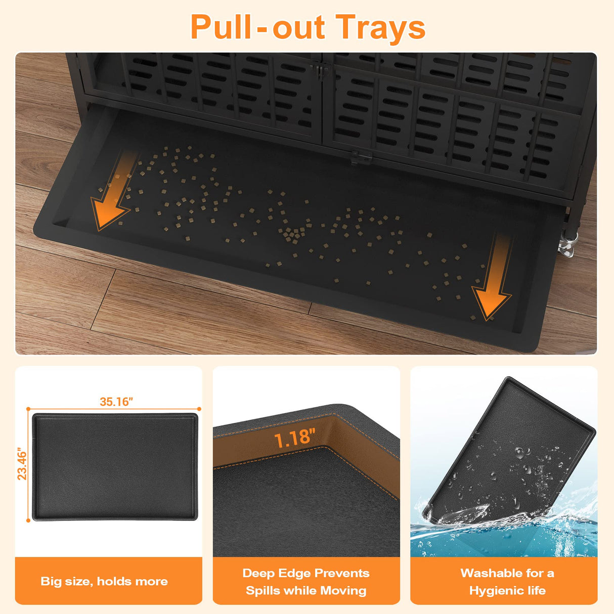 Indestructible Dog Crate, BOINN 42 inch Heavy Duty Extra Large Dog Crate Furniture for Large Medium Dog with Removable Trays, 3 Door, 4 Lockable Wheels & 5 Locks, XL Dog Kennel Furniture Indoor BOINN