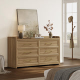 SICOTAS 6 Drawer Dresser for Bedroom-56.4" Extra-Wide Wooden Chest of Drawers with Large Storage, Long Dresser TV Stand with Drawers, Mid Century Modern Closet Dressers for Nursery, Brown Oak SICOTAS