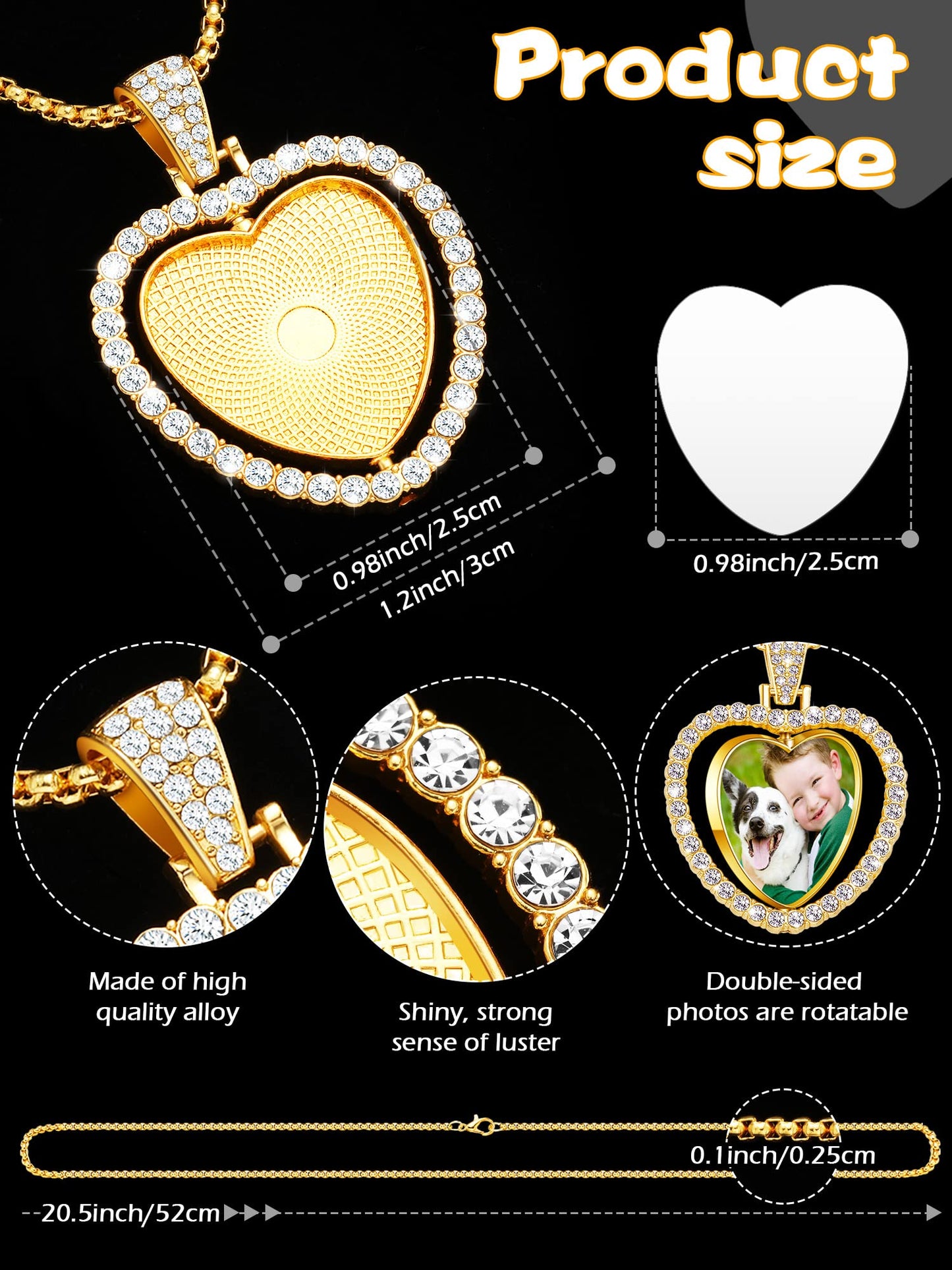 Junkin 24 Pcs Sublimation Rhinestone Trays Pendant Set, Including 6 Double Sided Blank Rhinestone Bezel Trays, 6 Pcs Thick Chains with 12 Sublimation Discs for Making (Gold, Silver, Rose Gold)