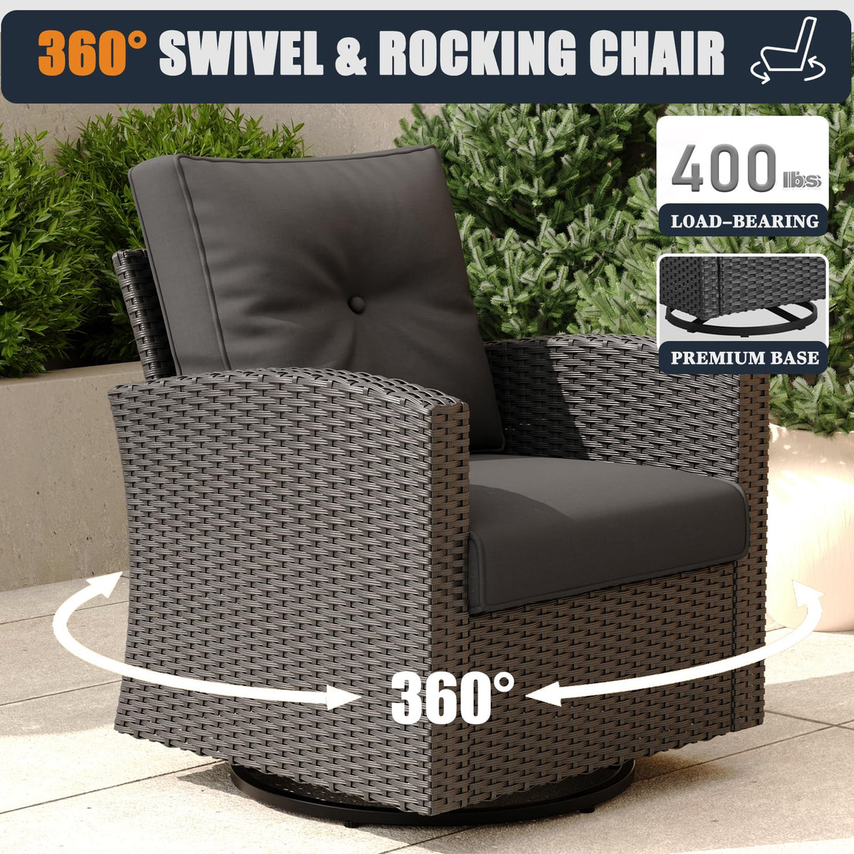 KHOLH Patio Furniture Set with Fire Pit Table, 9 Pieces Outdoor All-Weather Wicker Conversation Sectional Chair Sofa Set with 2 Swivel Chairs KHOLH