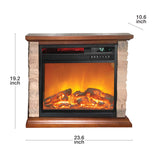 Lifesmart 3-Quartz 5,118 BTU Infrared Faux Stone Fireplace with Log Insert and Realistic Flame, Fireplace Heater with Remote Control for Bedroom, Living Room LifeSmart