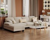 Furmax Sectional Couches for Living Room, U-Shaped Sofa Couch with Linen Fabric, 4 Seat Sofa Set with Double Chaise for Apartment (Corduroy, Beige) Furmax