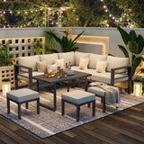 AECOJOY Aluminum Patio Furniture Set, Modern Metal Outdoor Patio Furniture Clearance, Outdoor Conversation Table and Chair Sets for Lawn, Backyard, and Deck with Light Grey Cushions AECOJOY