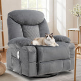 KCREAM Recliner Chair,Rocking Chair with Massage & Heat, 360° Swivel Rocking Chair for Adults, Manual Rocker Recliner with Cup Holders for Living Room, Bedroom, Nursery,Light Gray KCREAM