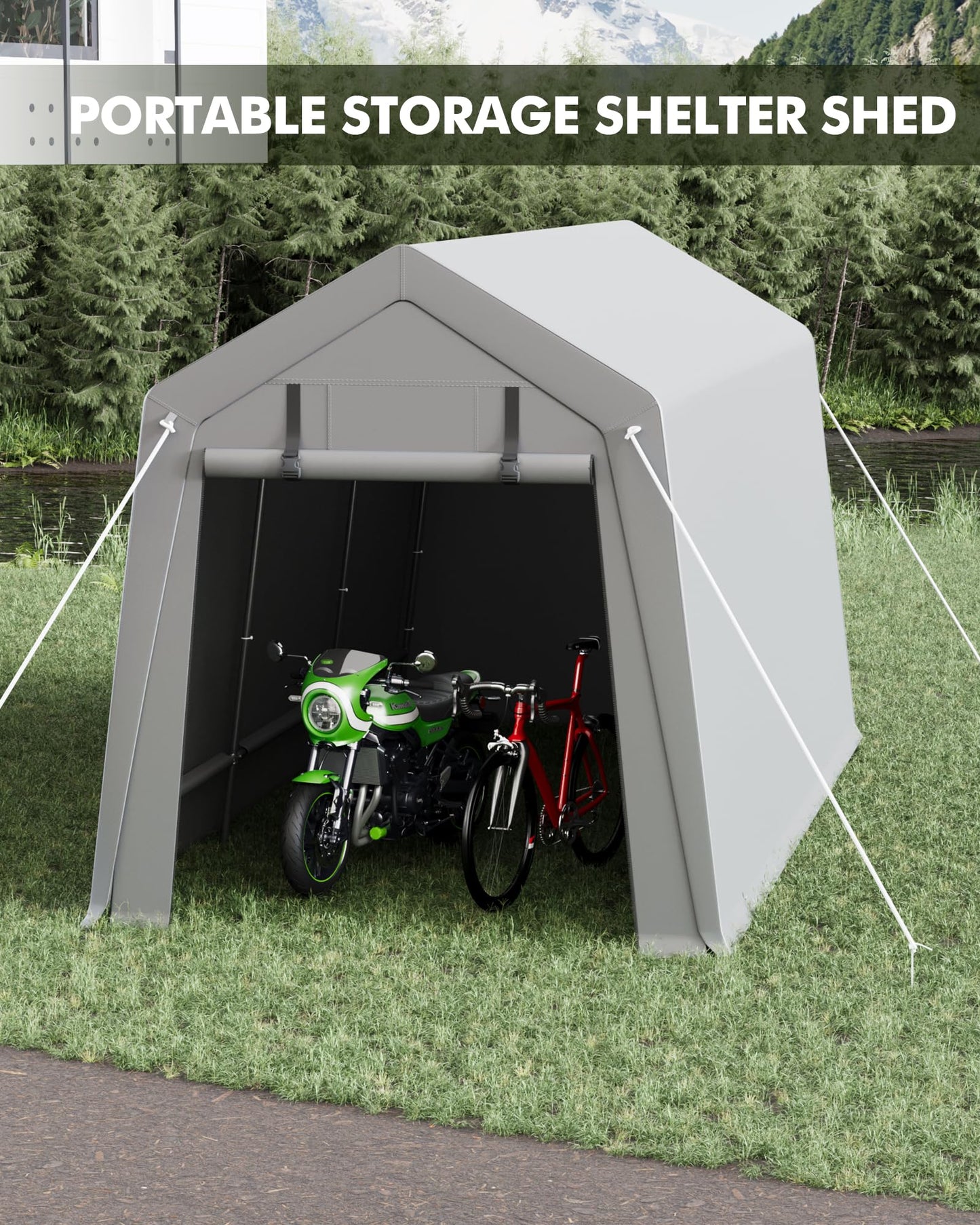 VerisShade 7 x 12 ft Carport Storage Shed, Shelter Logic with 2 Roll-up Zipper Door, Heavy Duty Waterproof Tarp, Storage Tent for Motorcycle, Bike, Garden Tools, Firewood