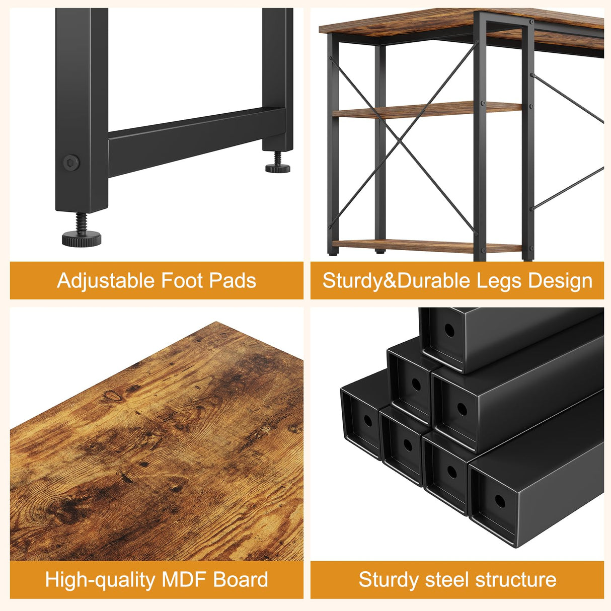 Grandder L Shaped Computer Desk with Reversible Shelves, 40 Inch Small Corner Desk with Storage Bag, Gaming Desk Computer Table Study Writing Desk for Home Office Small Space, Rustic Brown Grandder