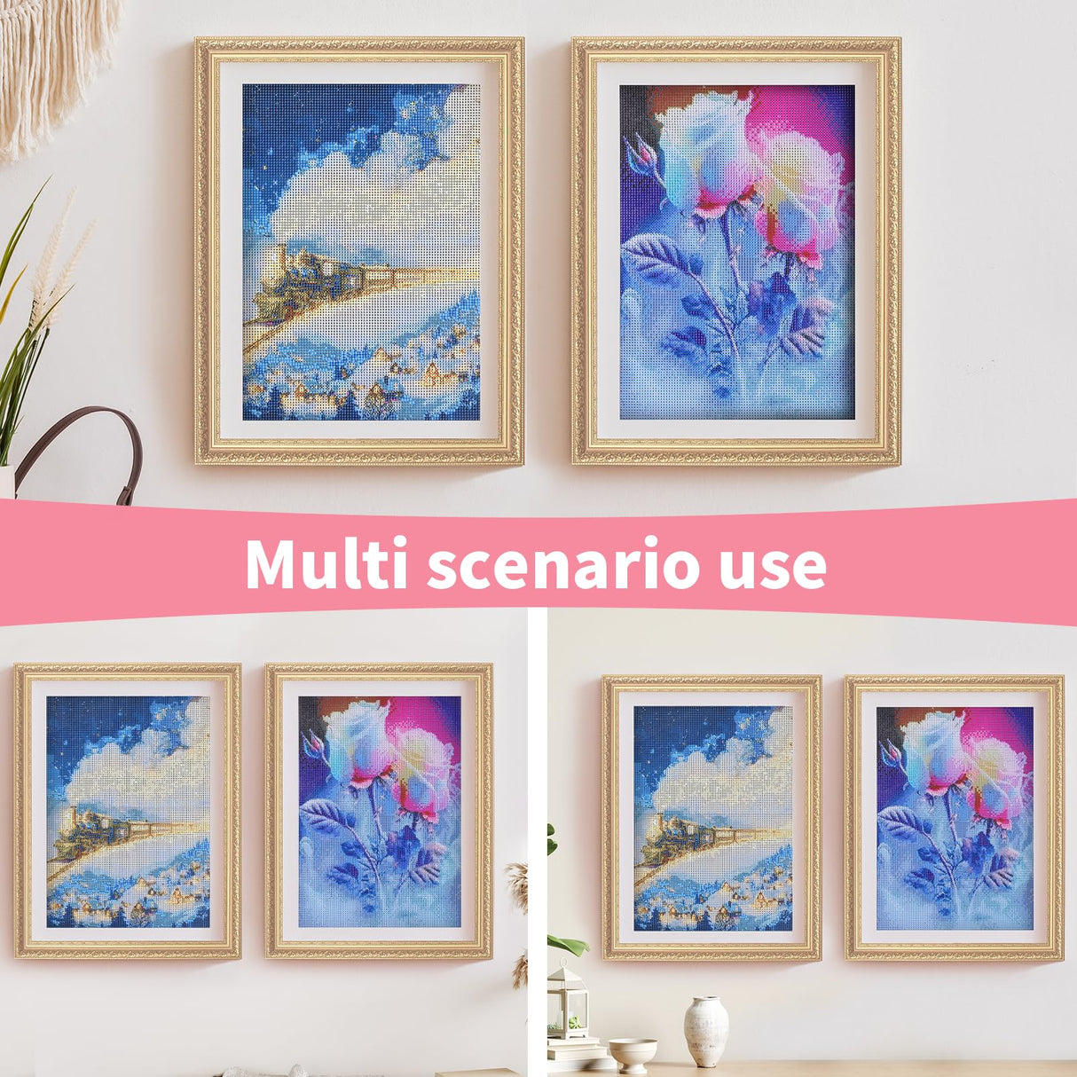 xingyangyuanfei Rose and Train Diamond Painting Kits for Adults, 2-Piece 5D Full Drill Diamond Art, 12x16 Inch Home Wall Decor xingyangyuanfei