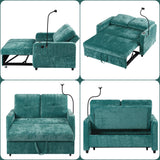 Merax 54" Convertible Sleeper Sofa Bed, Chenille 3-in-1 Pull Out Futon Couch Loveseat with Adjustable Backrest, 2 Cup Holders, Phone Stand, 3 Charging Ports and Storage Pockets for Living Room, Teal Merax