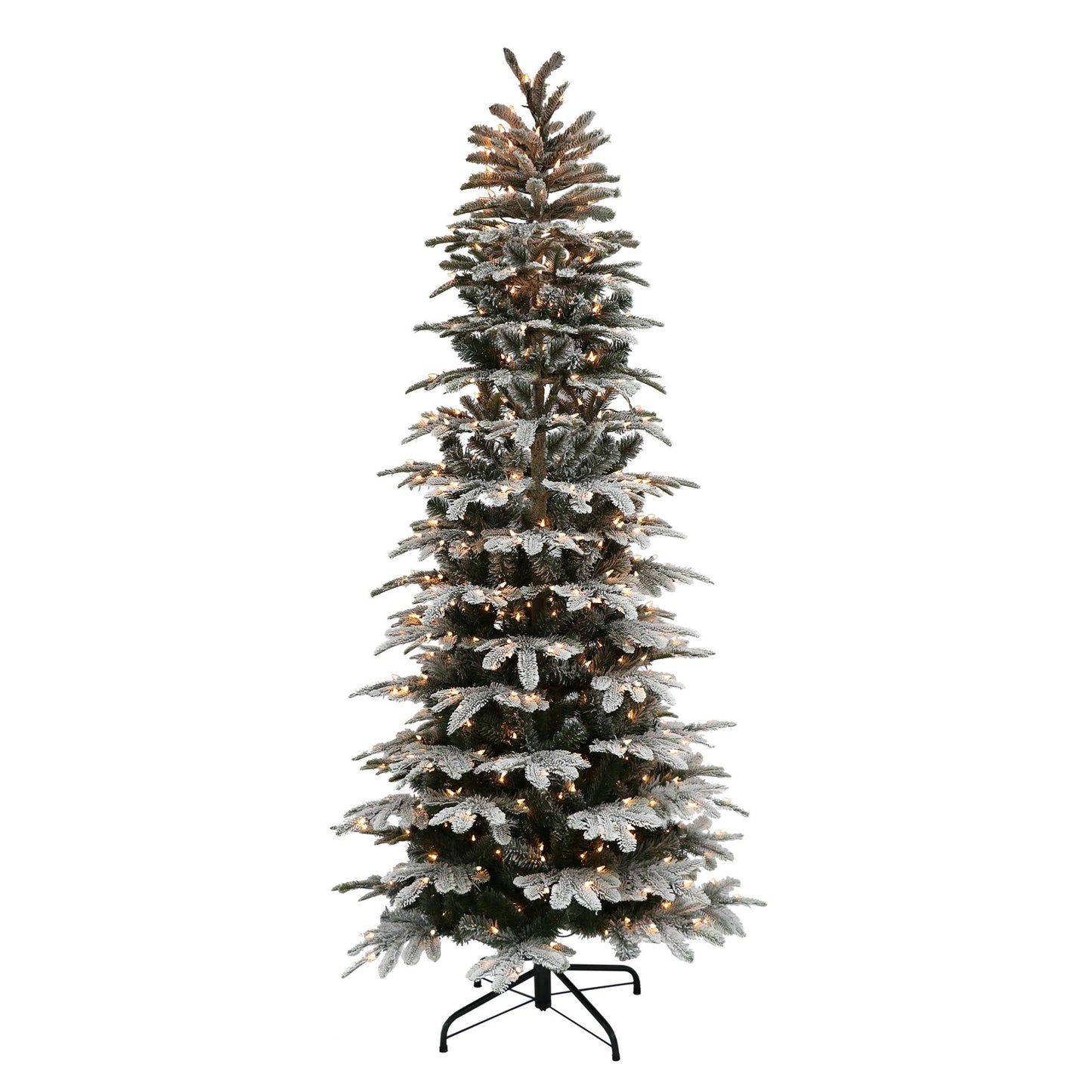 Puleo International 7.5 Foot Pre-Lit Slim Flocked Aspen Fir Artificial Christmas Tree with 450 Clear Lights