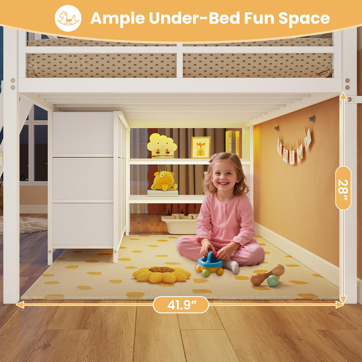 BTHFST Twin Loft Bed for Kids, Low Loft Bed Twin Size with 9 Storage Dresser, LED Lights, 2 Storage Shelves & Stairs, Metal White Bed with Safety Guardrail for Young Teens, Space Saving, White BTHFST