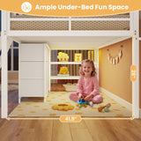 BTHFST Twin Loft Bed for Kids, Low Loft Bed Twin Size with 9 Storage Dresser, LED Lights, 2 Storage Shelves & Stairs, Metal White Bed with Safety Guardrail for Young Teens, Space Saving, White BTHFST