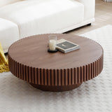 kevinplus 31.49'' Walnut Round Coffee Table Modern Wood Coffee Table for Living Room, Contemporary Circle Fluted Drum Coffee Table, Easy Assembly, Walnut (ø31.49'' x 13.77'') kevinplus