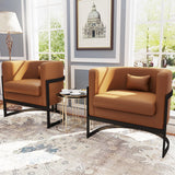 Apeaka Brown Faux Leather Barrel Accent Chair Modern Upholstered Armchair for Living Room Bedroom Single Sofa Chair Club Side Chairs Apeaka