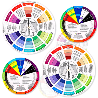 4 Pcs Color Wheel, Paint Mixing Learning Guide Art Class Teaching Tool - Blending Board Chart - Mix Colors (5.5 Inches, 9 Inches)