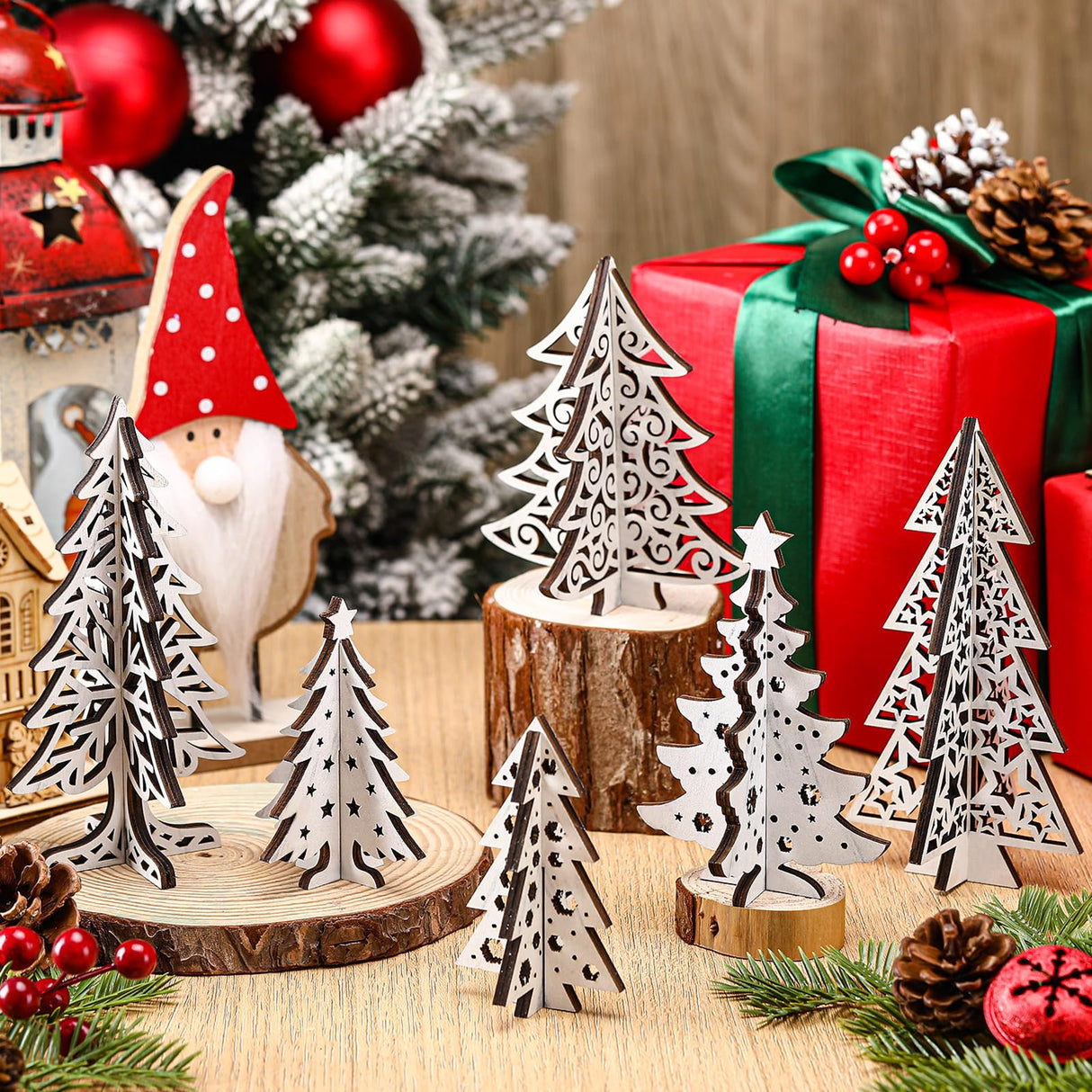Maitys 12 Pcs Wooden Christmas Trees Tabletop Decor Wood 3D Christmas Trees Xmas Centerpieces Table Wooden Signs Farmhouse Tiered Tray Home Decor for Winter Home Office Farmhouse(Tree) Maitys