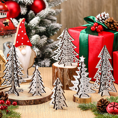 Maitys 12 Pcs Wooden Christmas Trees Tabletop Decor Wood 3D Christmas Trees Xmas Centerpieces Table Wooden Signs Farmhouse Tiered Tray Home Decor for Winter Home Office Farmhouse(Tree)