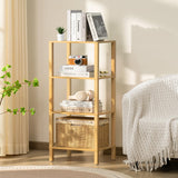 YUFAM 4-Tier Tall Natural Bamboo Bookshelf - Space-Saving Storage for Home and Office YUFAM
