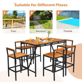 Tangkula 7-Piece Acacia Wood and Rattan Outdoor Bar Set with Umbrella Hole and Backrest Stools Tangkula