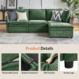 HULALA HOME 127'' Modular Sectional Sofa, Oversized U Shaped Couch with Storage Ottoman, Comfy Chenille Sofa with Deep Seat, 6 Seat Convertible Couches for Living Room, Green HULALA HOME