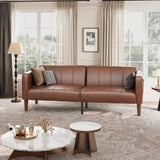 GarveeHome 75 in Futon Sofa Bed, Convertible Sleeper, Faux Leather Small Couch, Loveseat, Mid-Century Modern Couch for Living Room, Bedroom, Brown GarveeHome