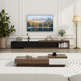 Hlivelood Extendable TV Stand, Modern Entertainment Center for Up to 120 Inch TV, Wood Reversible TV Media Console with 3 Drawers for Living Room Bedroom, 82-110''(Black& Walnut) Hlivelood