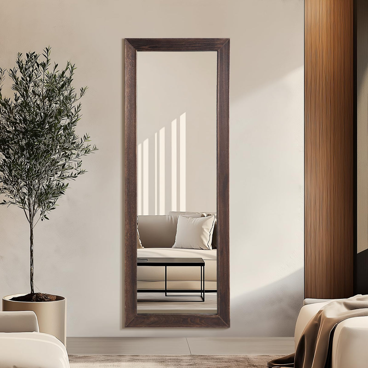 MirrMyst Rustic Farmhouse Full Length Mirror, 64"x21" Wood Frame Floor Mirror, Free Standing Mirror Leaning Wall Mirror Full Length, Full Body Mirror for Bedroom Living Room Cloakroom, Brown MirrMyst