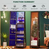 HNEBC 360° Rotating Jewelry Armoire with Lights, Lockable Mirror Jewelry Cabinet, Standing Full Length Mirror with Jewelry Storage, Large Jewelry Mirror Organizer, Wheels,Foldable Makeup Shelf (Brown) HNEBC