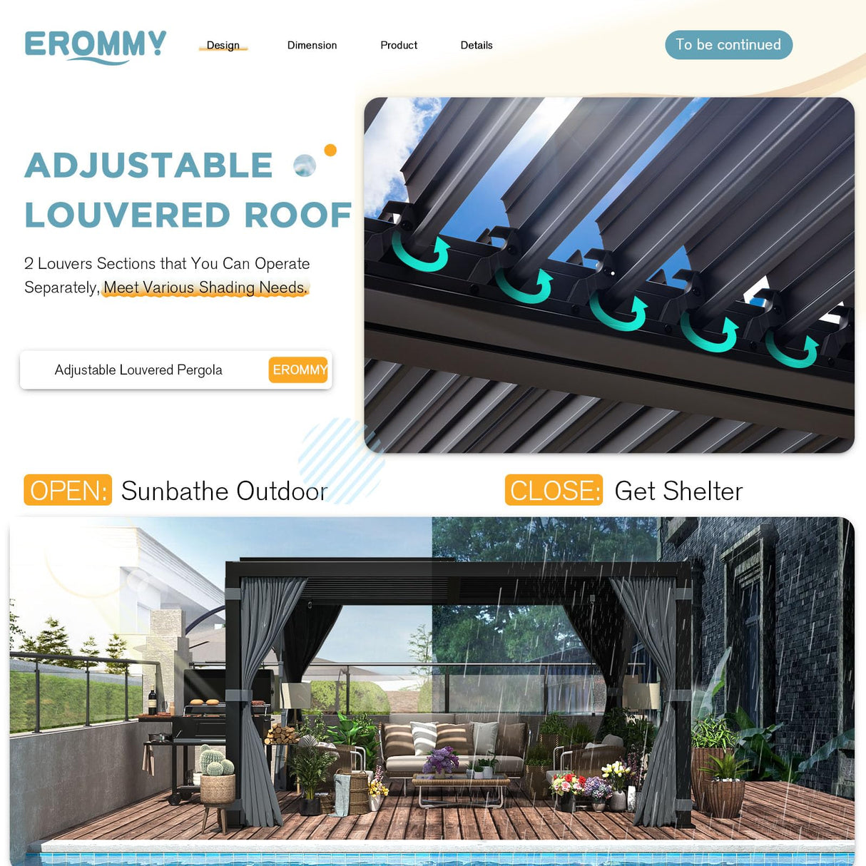 EROMMY Louvered Pergola 11' x 13' Outdoor Hard Top Mansard Roof Gazebo with Aluminum Frame and Adjustable Metal Rainproof Roof for Garden & Patio, Curtains and Netting Included, Gray-Black EROMMY