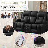 TUNYI Power Loveseat Recliner Sofa, Faux Leather Reclining Sofa with Console RV Reclining Loveseat Couch with USB/Outlet/Storage/Side Pocket/LED Light/Speaker (Black, Loveseat) TUNYI