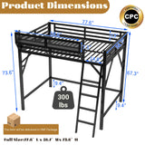 Mirightone Full Size loft Bed with A Shelf, Metal Loft Beds with Soft Ladder Rung Cover, Heavy-Duty Tall Loft Bed Frame for Kids Boys Girls Teens Adults, Noise-Free,No Box Spring Needed, Black Mirightone
