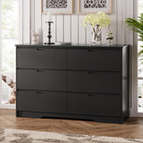 6 Drawers Black Dresser for Bedroom, Wood Large Double Dresser with Hidden Handles, Modern Dressers & Chests of Deep Drawers for Hallyway, Entryway Tradare