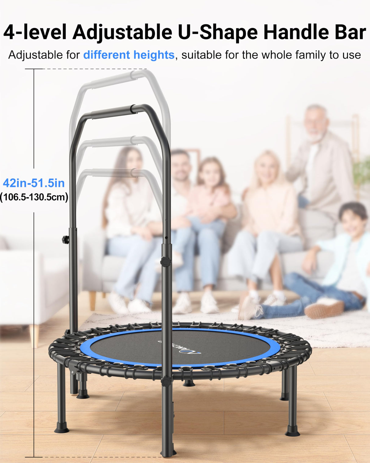 ANCHEER 40" Foldable Rebounder Trampoline for Adults/Kids with Resistance Bands and Bungees, Fitness Home, Indoor & Outdoor Mini Trampoline with Bar and Safety Padding - Max Load 330lbs (Blue) ANCHEER