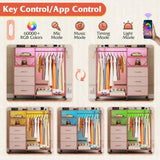 WLIVE Dresser for Bedroom with Clothes Rack, 3 Drawer Dresser with LED Lights & Charging Station, Fabric Dressers & Chest of Drawers, Storage Organizer with Open Shelves for Closet, Living Room, Pink WLIVE