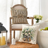 AVOIN colorlife Bless Our Home Farmhouse Eucalyptus Leaves Throw Pillow Covers, 18 x 18 Inch Truck Home Sweet Home Cushion Case Decorations Set of 4 AVOIN colorlife