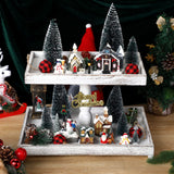 Farmhouse Tiered Tray Stand Wooden Rustic 2 Tier Tray Stand Rectangular Tray Serving Two Tiered Tray Stand for House Kitchen Cake (White) Yalikop