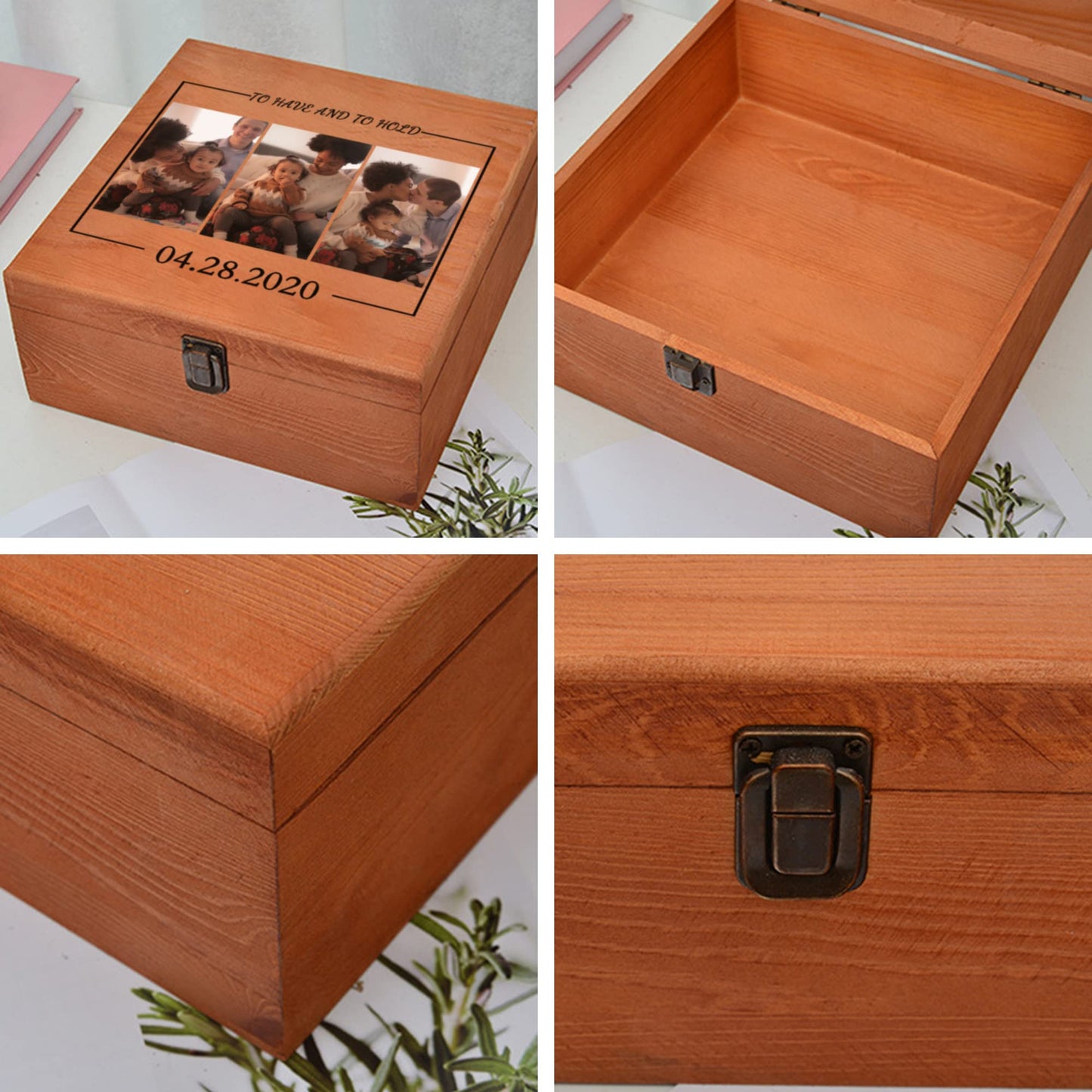 Cooayyaooc Personalized Memory Box with Photo & Text Custom Wooden Keepsake Box with Lids Wood Storage Box Customized Picture, Gifts for Wedding - WoodArtSupply