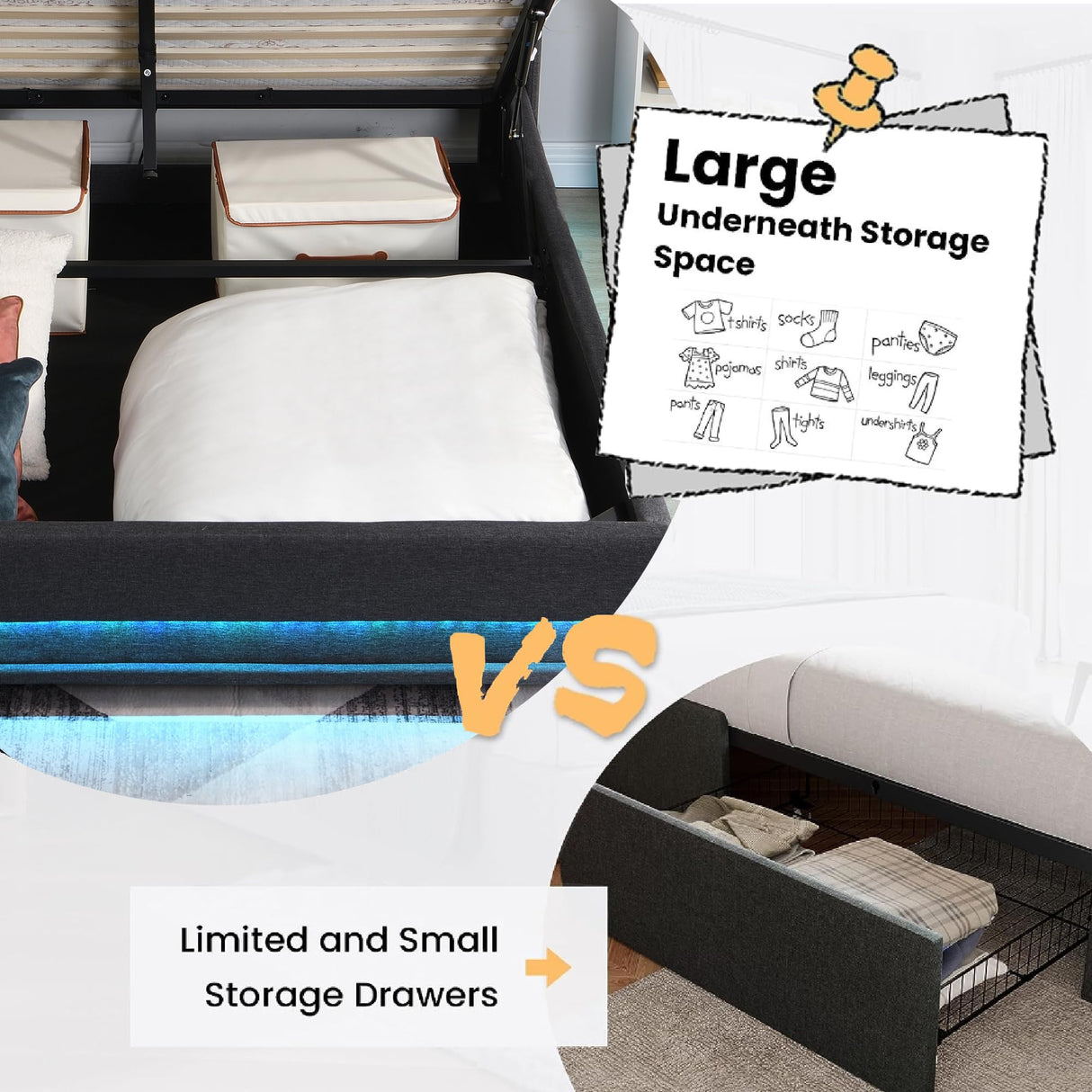 Ailisite Lift Up Storage Bed Full, Bed Frame Full Size with Charging Station & Led Lights, Upholstered Storage Bed with Wingback 2-Tier Bookcase Headboard, Hydraulic Lift, No Box Spring Needed,Black Ailisite