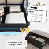 Ailisite Lift Up Storage Bed Full, Bed Frame Full Size with Charging Station & Led Lights, Upholstered Storage Bed with Wingback 2-Tier Bookcase Headboard, Hydraulic Lift, No Box Spring Needed,Black Ailisite