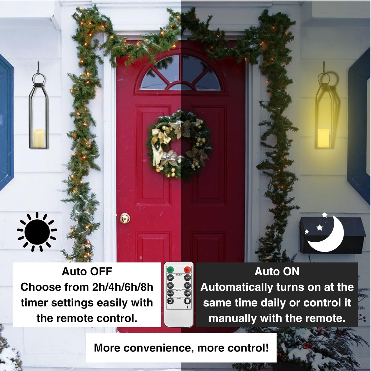 Perfnique Modern Farmhouse Lantern Decor, 15'' 13'' Set of 2 Black Metal Lantern, 2 LED 6hr Timer Flameless Candles ＆ Remote Timer, Lanterns Decorative for Outdoor, Home, Indoor, Patio, Christmas PERFNIQUE