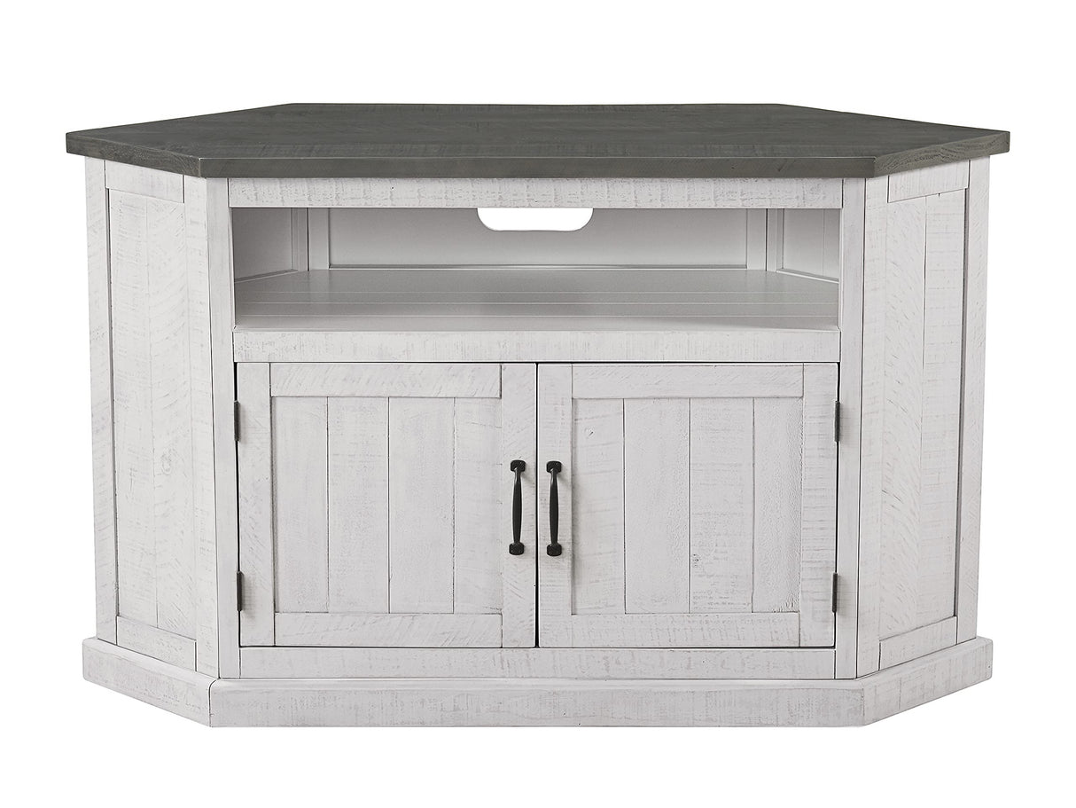 Martin Svensson Home Rustic Solid Wood Corner TV Stand, White Stain with Grey Stain Top Martin Svensson Home