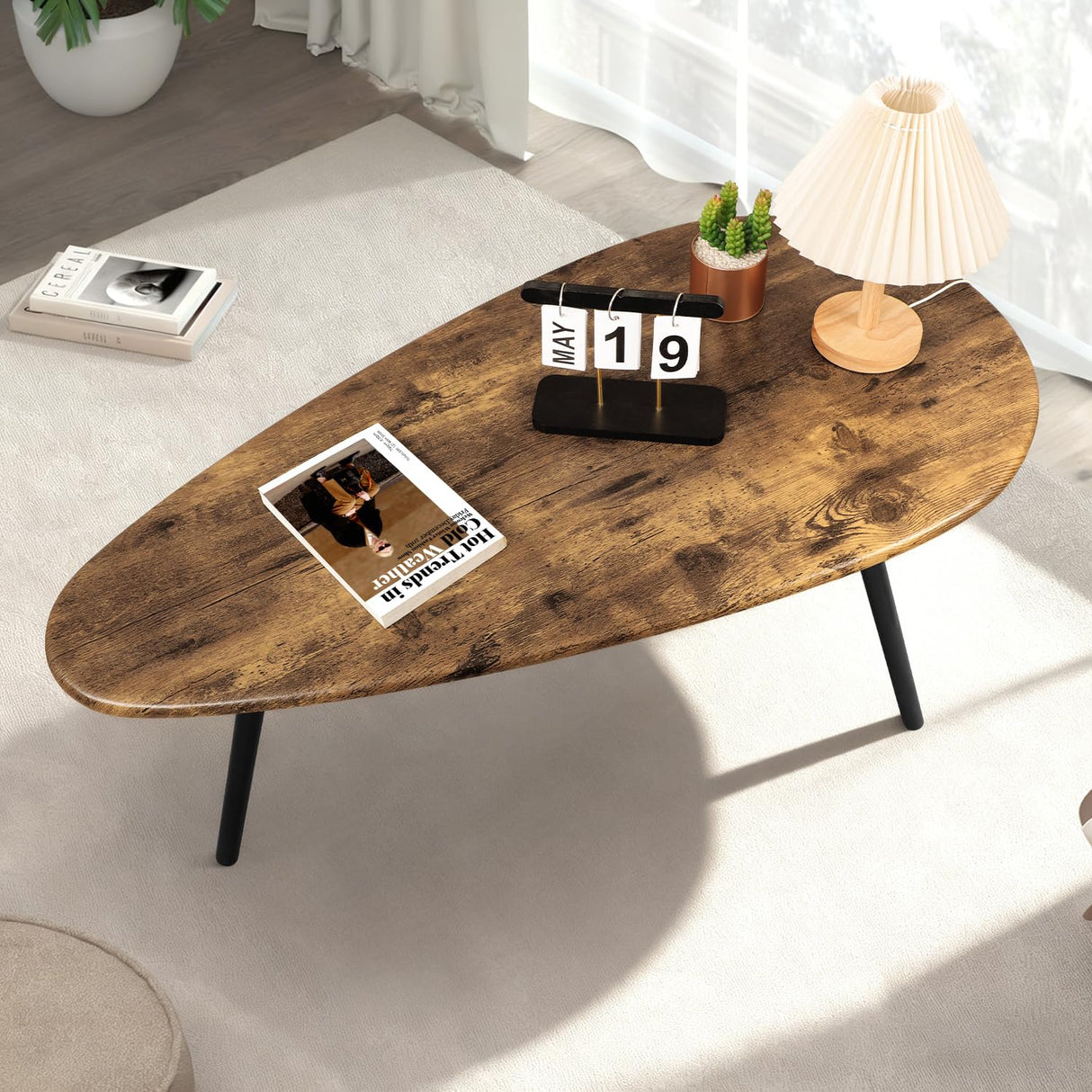 WDSHIYI Modern Coffee Table for Living Room Small Mid Century Coffee Tables Rustic Oval Coffee Tables Retro Accent Sofa Center Tables for Living Room Easy Assembly 22" D x 43" W x 18" H WDSHIYI