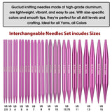 Guclud Interchangeable Circular Knitting Needles Set 4-inch Round Metal Knitting Needles Sizes US 2.5, 3, 4, 5, 6, 7, 8, 9, 10, 10.5, 11, 13, 15 with 4 Cords, Accessories and Case GUCLUD