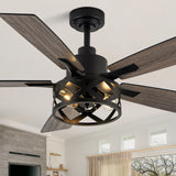 Dawn Whisper 52 Inch Farmhouse Ceiling Fans with Lights and Remote Quiet and Reversible DC Motor Black Industrial Rustic Caged Ceiling Fan for Bedroom Living Room Covered Patio Dawn Whisper
