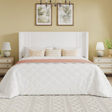 SHA CERLIN Queen Size Velvet Upholstered Platform Bed Frame with Vertical Channel Tufted Wingback Headboard, Wooden Slats Support, Easy Assembly, Under Bed Storage, No Box Spring Required, White SHA CERLIN